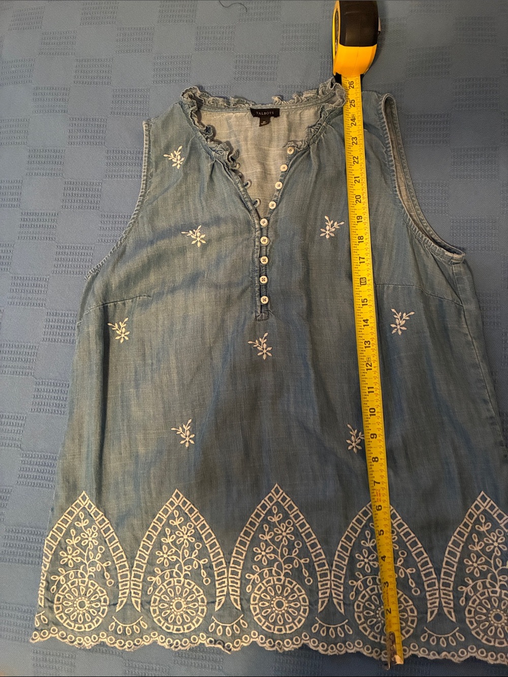 Talbots Light Blue Chambray Sleeveless Embroidered Tank